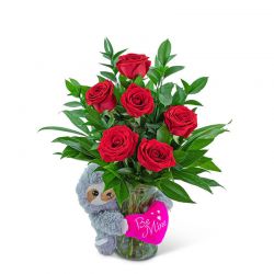 Be Mine Classic Six Red Roses with Sloth